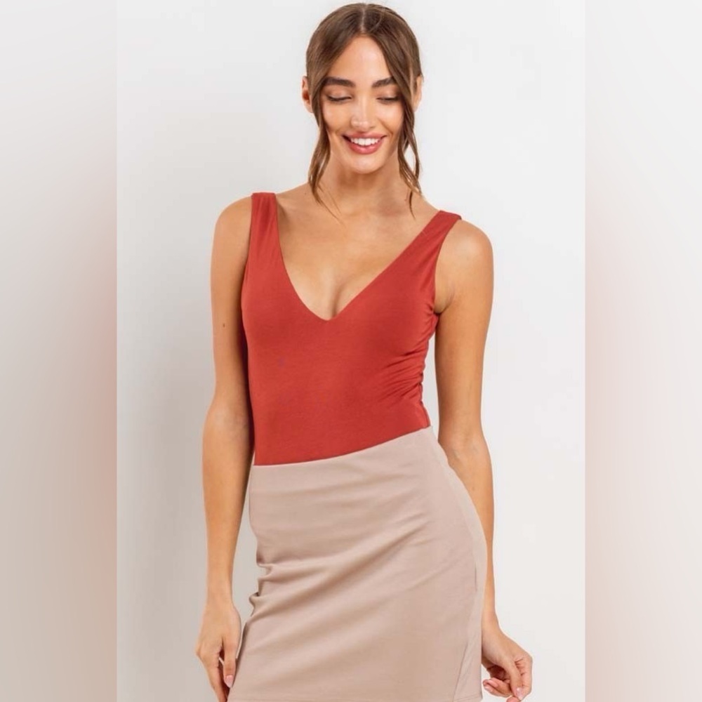 Double Layer Deep V-Neck Tank Top Bodysuit